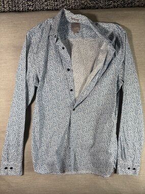 Frame White Button-Up Shirt with Blue Micro Dot Print